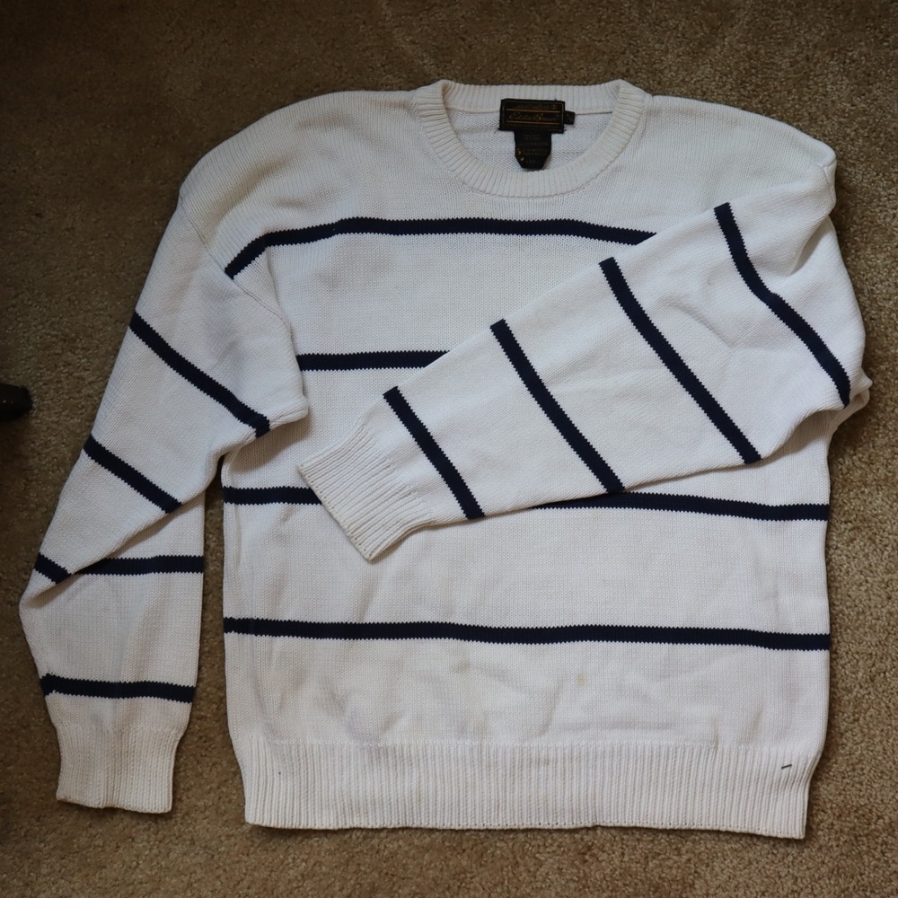 Eddie Bauer Navy and White Striped Sweater Size Large